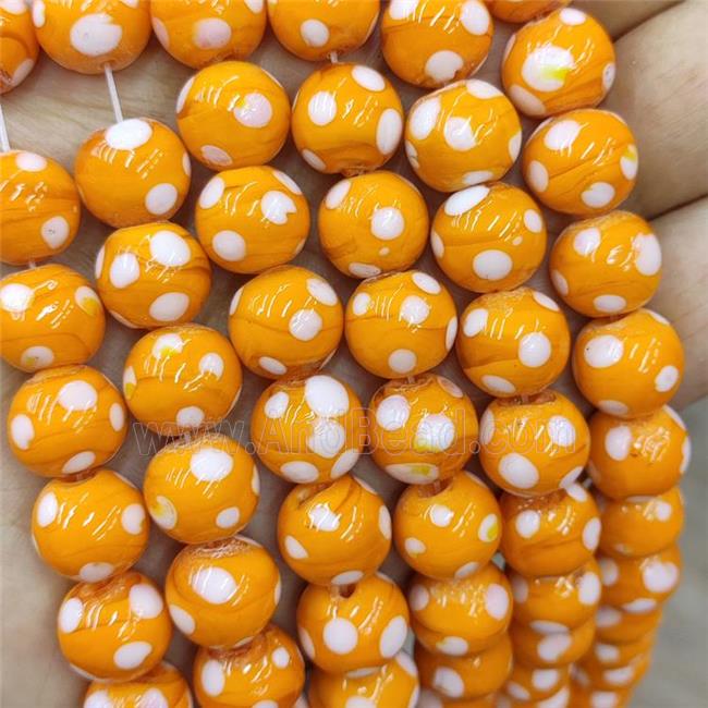 Orange Lampwork Glass Beads Spot Smooth Round