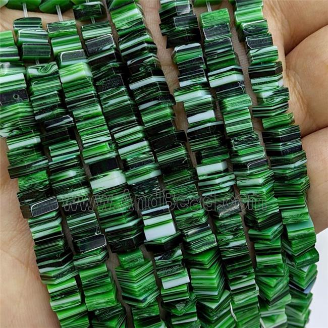 Green Lampwork Glass Square Beads