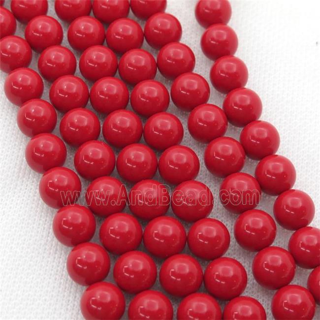 Synthetic Coral Beads, red, round