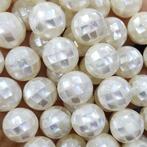 white Mother of Pearl Beads, faceted round