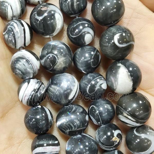 Natural Sea Shell Beads Smooth Round Black Dye