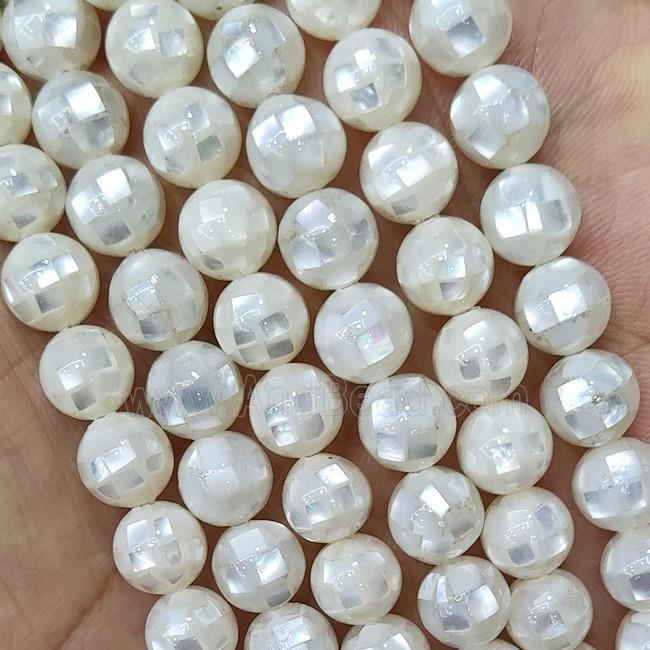 Round MOP Shell Beads White Faceted