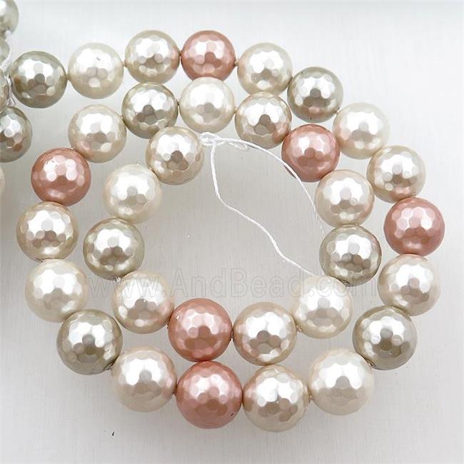 pearlized shell beads, faceted round, mixed color