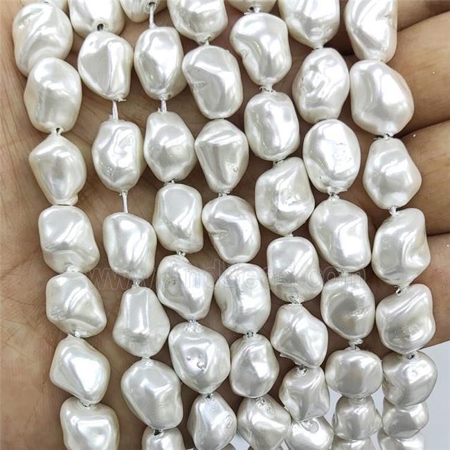 Baroque Style White Pearlized Shell Beads Freeform