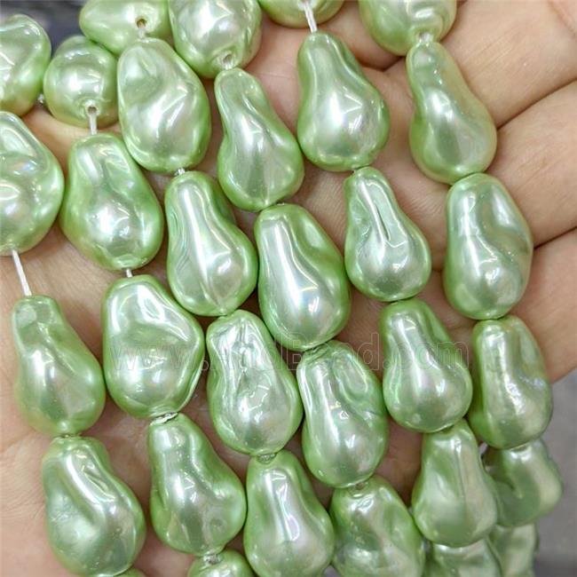 Baroque Style Pearlized Shell Beads Freeform Green Dye