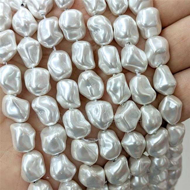 White Pearlized Shell Beads Freeform