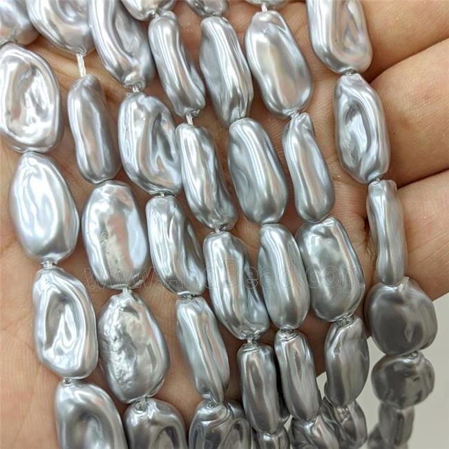 Baroque Style Pearlized Shell Freeform Beads Silvergray