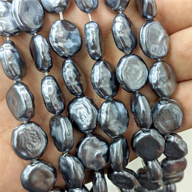 Baroque Style Pearlized Shell Coin Beads Darkgray