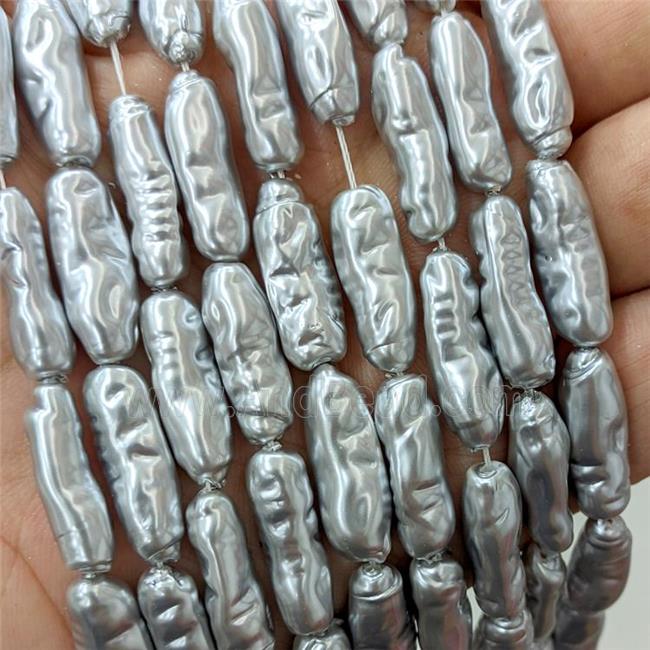 Baroque Style Pearlized Shell Stick Beads Silvergray