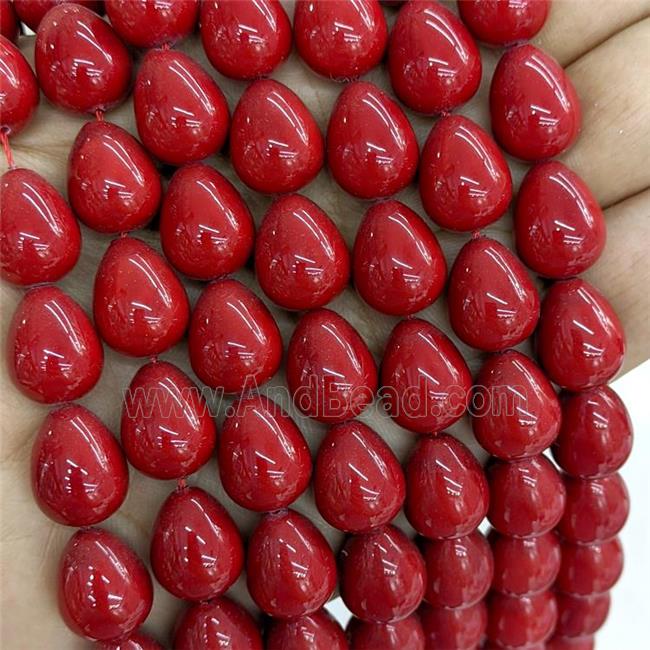 Pearlized Shell Teardrop Beads Red Dye