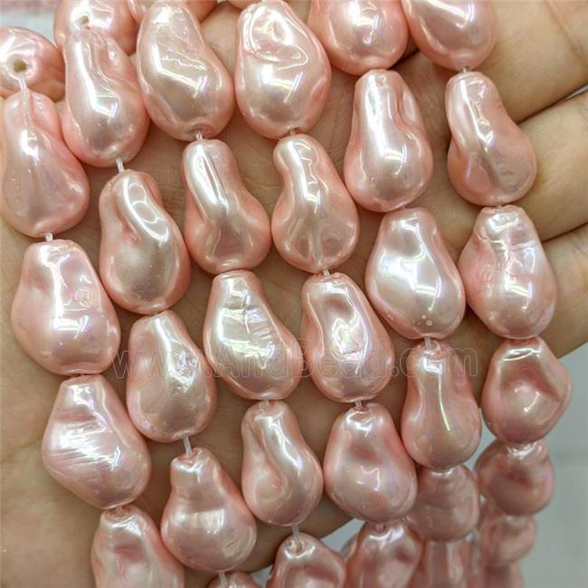 Baroque Style Pearlized Shell Beads Freeform Pink Dye