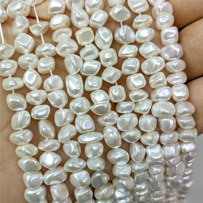 White Pearlized Shell Chips Beads Freeform