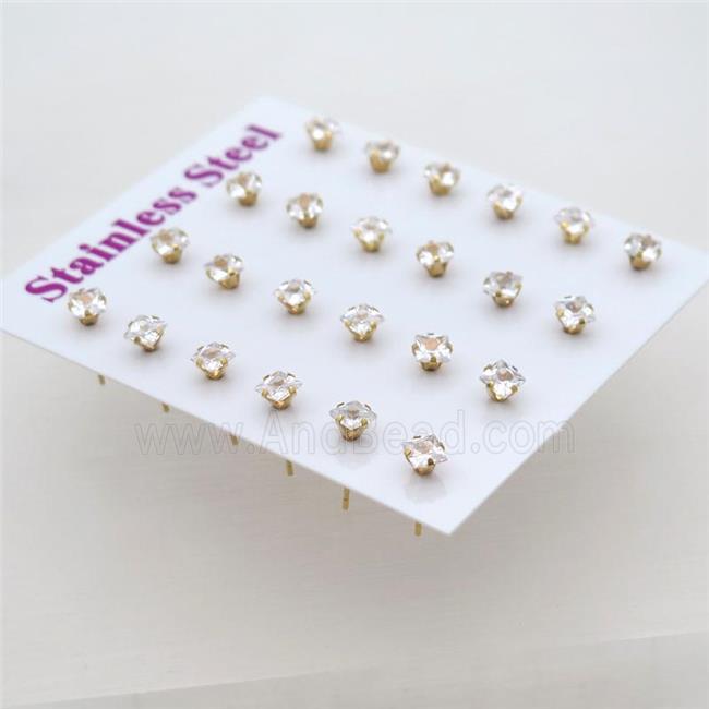 stainless steel Stud Earrings with rhinestone, gold plated
