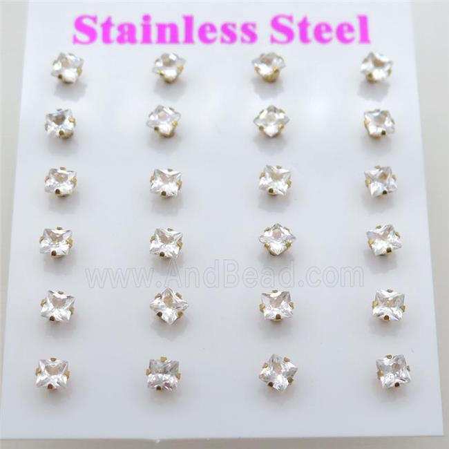 stainless steel Stud Earrings with rhinestone, gold plated