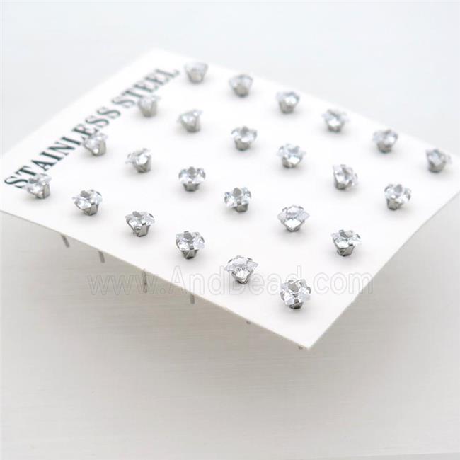 raw stainless steel Stud Earrings with rhinestone