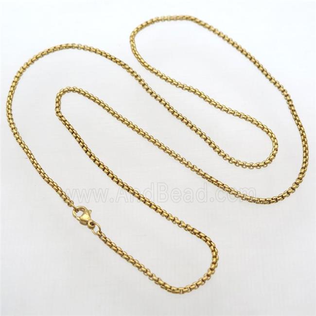stainless steel necklace chain, box, gold plated