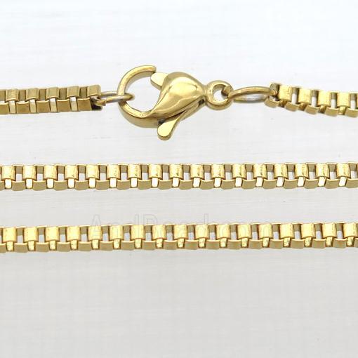 stainless steel necklace chain, box, gold plated