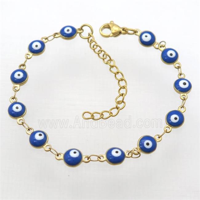 stainless steel bracelet with blue evil eye, resizable, gold plated