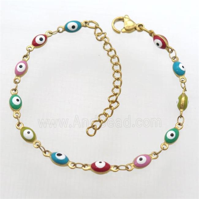 stainless steel bracelet with mixcolor evil eye, Adjustable, gold plated