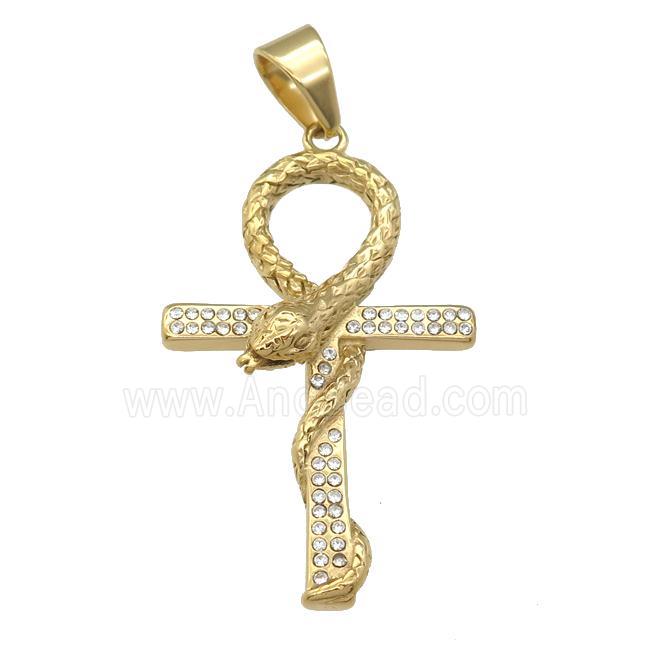 stainless steel snake Ankh Cross pendant gold plated