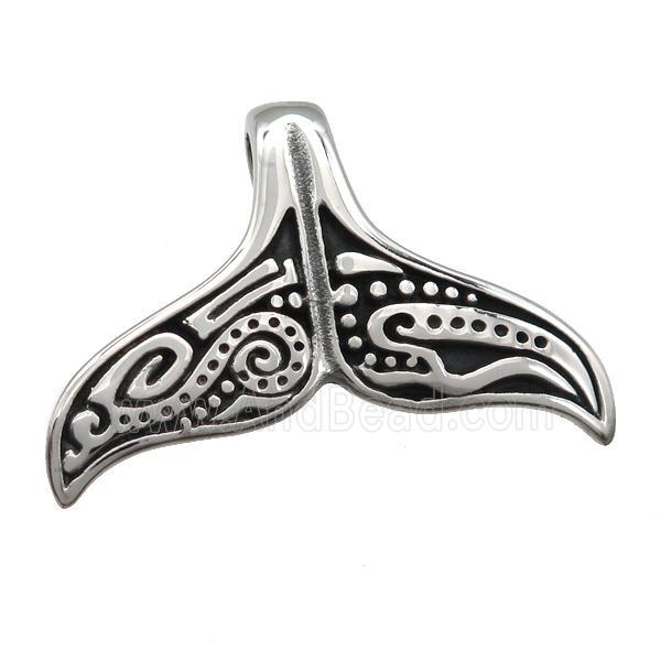stainless steel shark-tail pendant, antique silver
