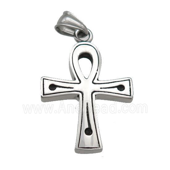 stainless steel cross pendant, antique silver