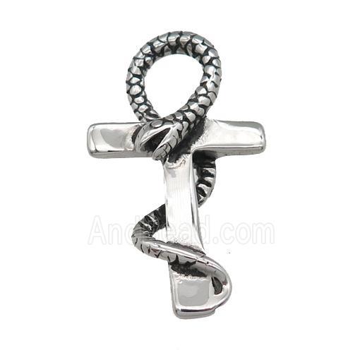 stainless steel snake cross pendant, antique silver