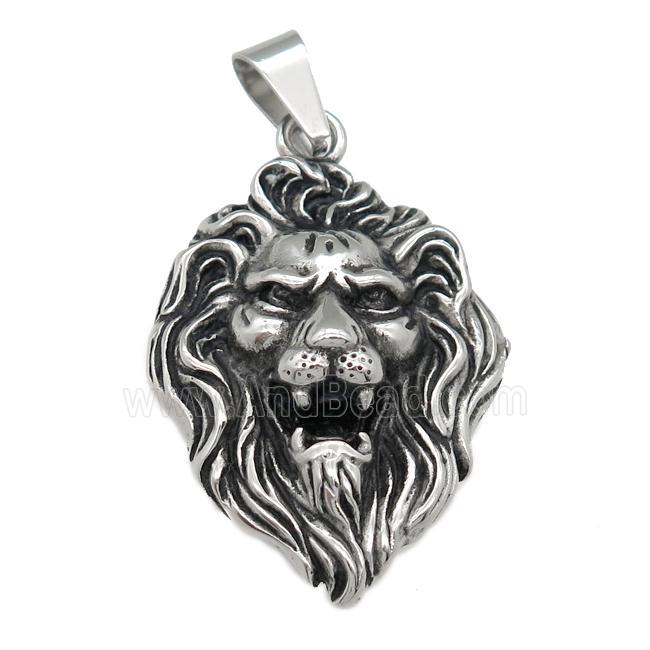 stainless steel Lion pendant, antique silver