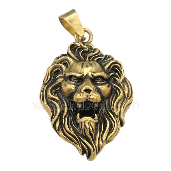 stainless steel Lion pendant, antique gold