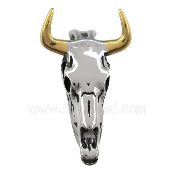 stainless steel bullhead pendant, gold plated