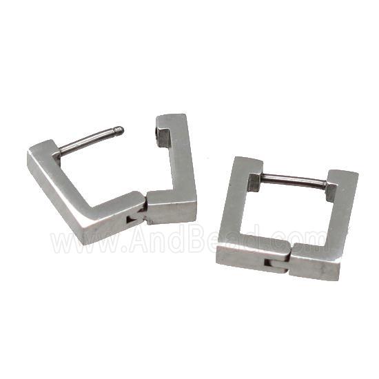 stainless steel Latchback Earring, square, platinum plated