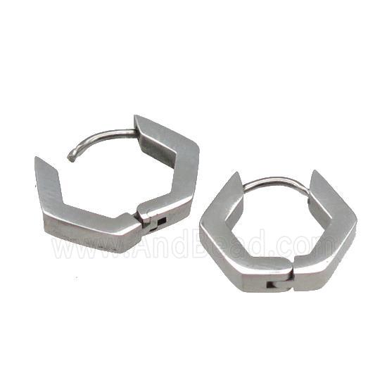stainless steel Latchback Earring, hexagon, platinum plated