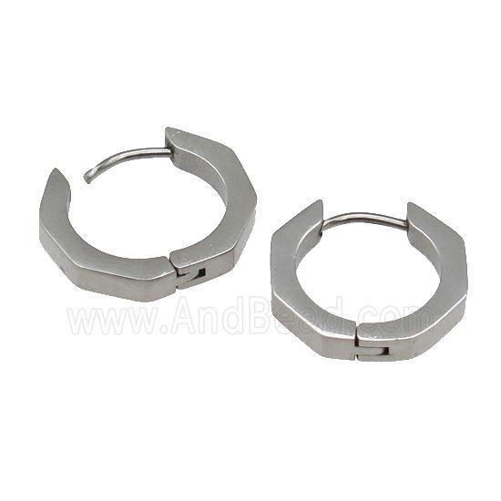 stainless steel Latchback Earring, hexagon, platinum plated