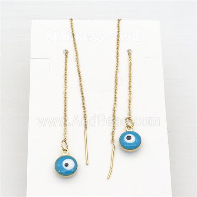 stainless steel Wire Earring with blue enamel Evil Eye, gold plated