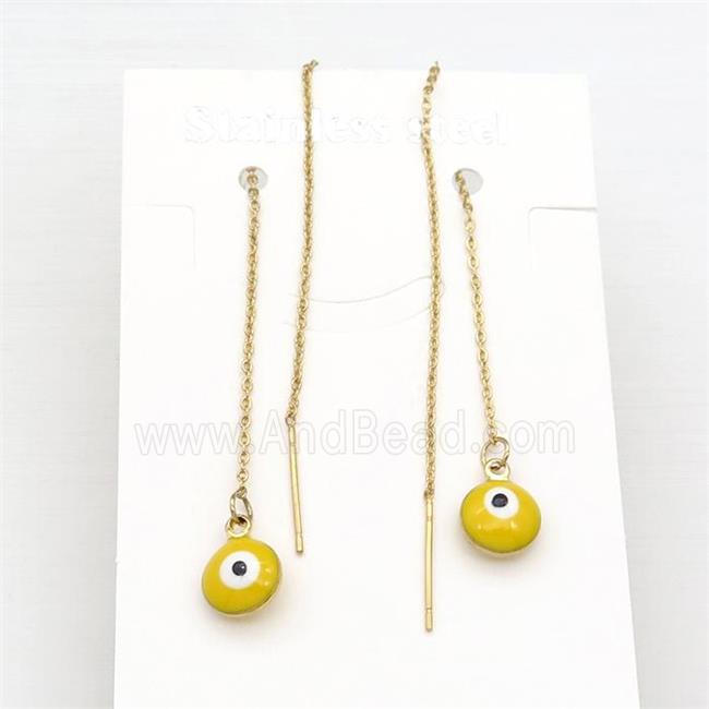 stainless steel Wire Earring with yellow enamel Evil Eye, gold plated