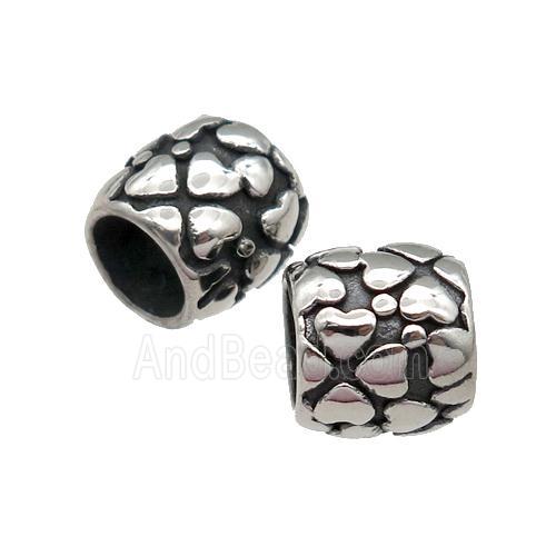 Stainless Steel barrel Beads, large hole, antique silver