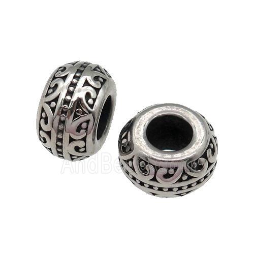 Stainless Steel rondelle Beads, large hole, antique silver