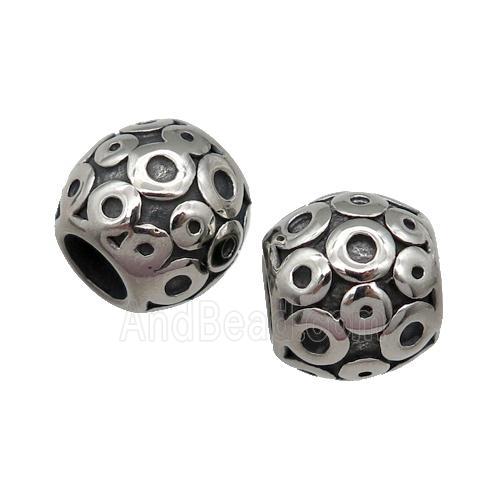Stainless Steel barrel Beads, antique silver