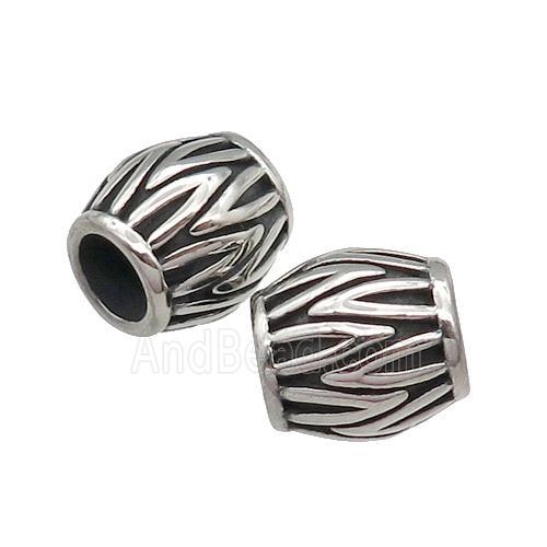 Stainless Steel barrel Beads, large hole, antique silver