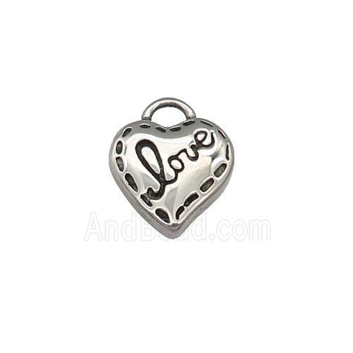 Stainless Steel heart pendant, LOVE, antique silver