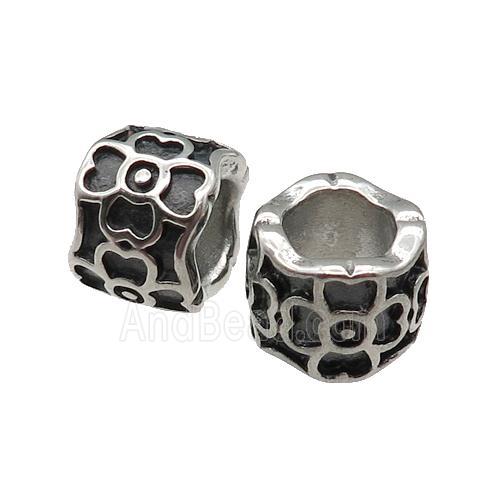 Stainless Steel tube Beads, large hole, antique silver