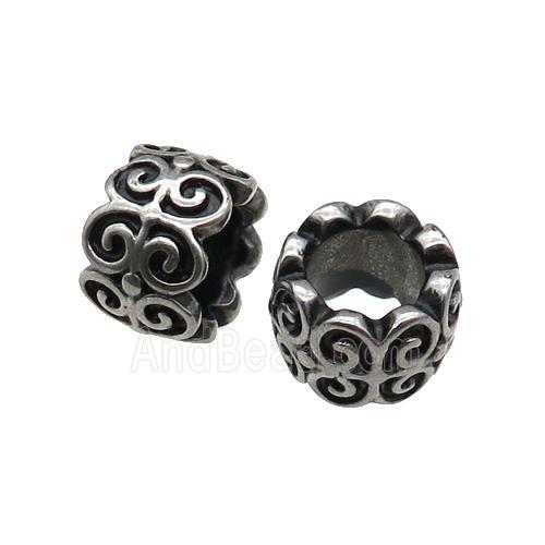 Stainless Steel tube Beads, large hole, antique silver