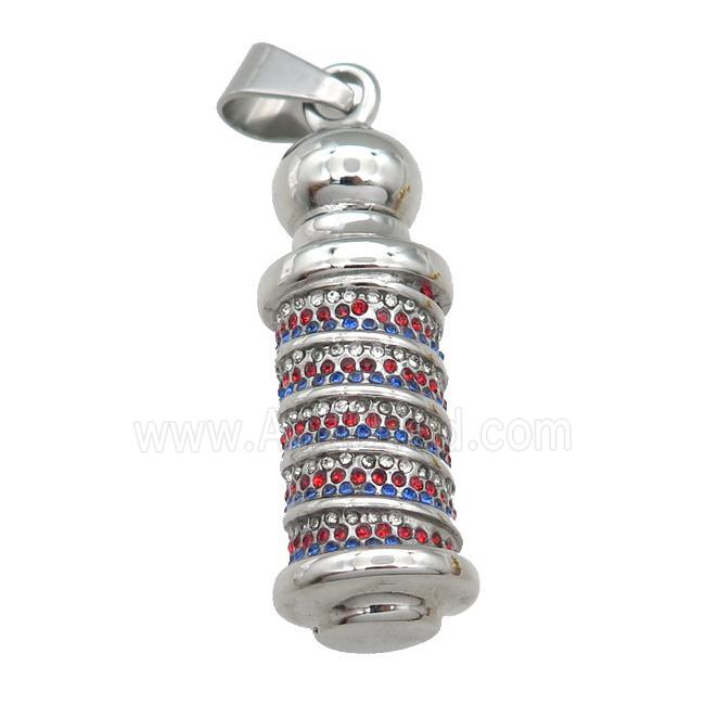 raw Stainless Steel column pendant pave rhinestone