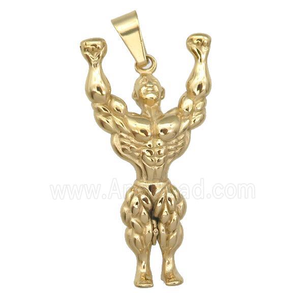 Stainless Steel pendant Muscle Man gold plated