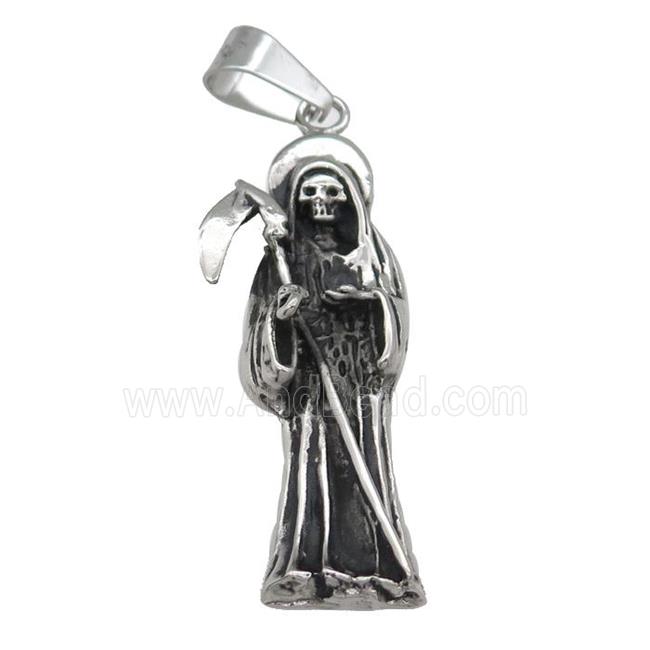 Stainless Steel skull charm pendant Grim Reaper antique silver