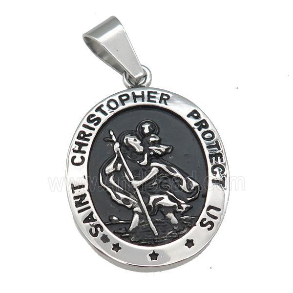 Stainless Steel Christopher medallion charm pendant antique silver