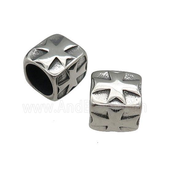Stainless Steel Cube Beads Cross Antique Silver