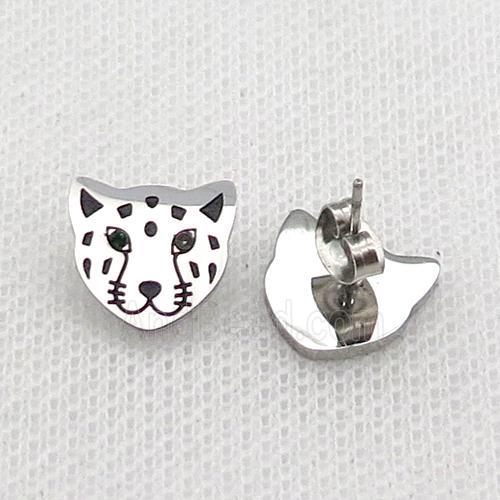 Raw Stainless Steel Stud Earring Enamel Tiger