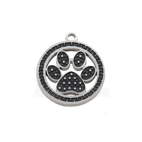 Raw Stainless Steel Paw Charms Pendant Black Enamel