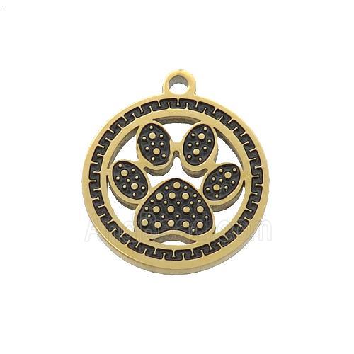 Stainless Steel Paw Charms Pendant Black Enamel Gold Plated